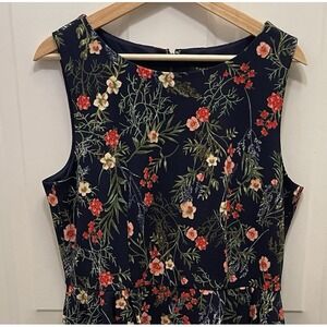 Tahari Arthur S Levine Women's Size 12 Navy Floral Lined Fit & Flare Dress